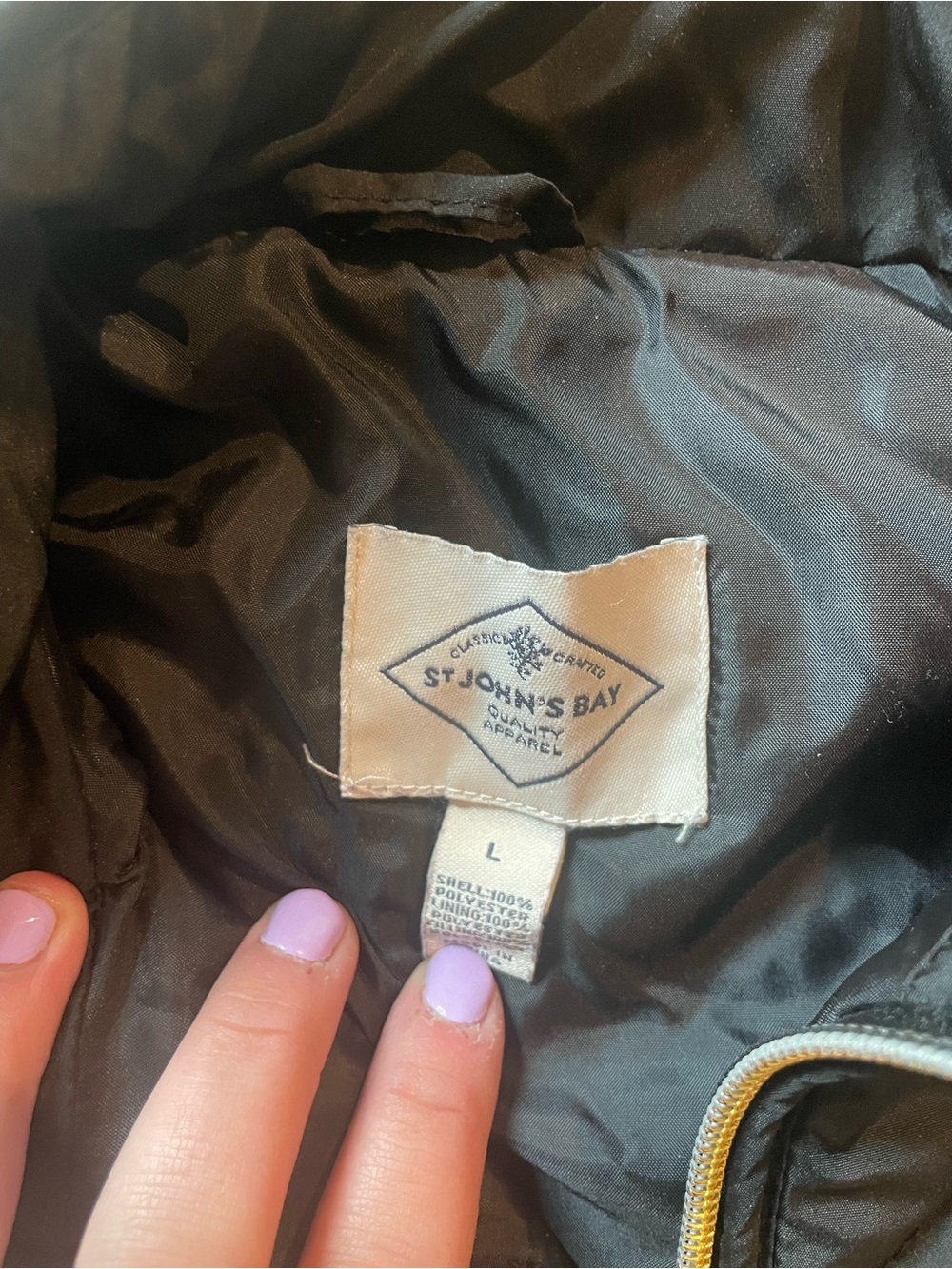 St. John's Bay Black Quilted Lining with Gold Zipper Trim - Picture 2 of 2